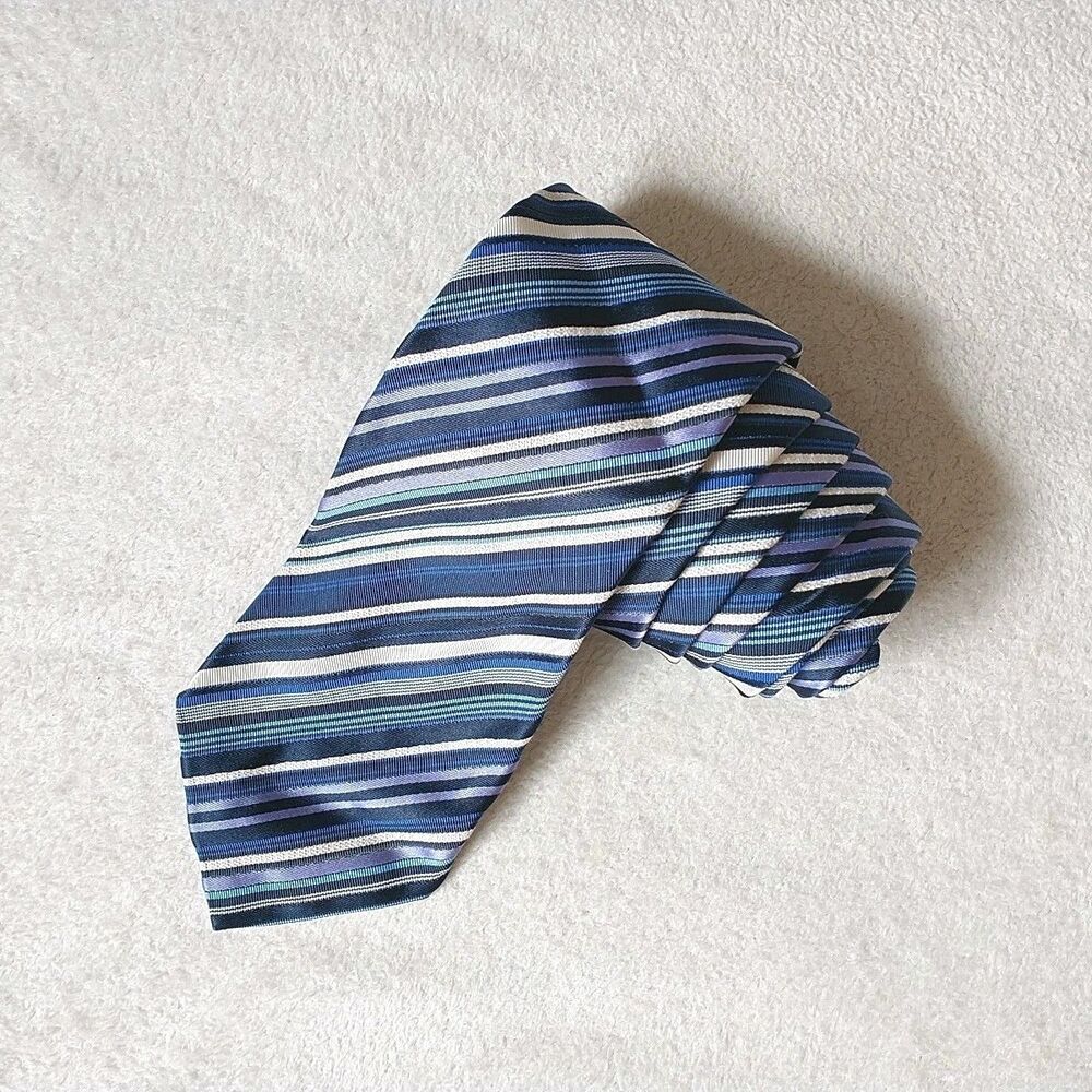 ETRO Milano Necktie Rep Tie Blue Purple Stripe Silk Blend Jaquard Italy 3.25x55"
